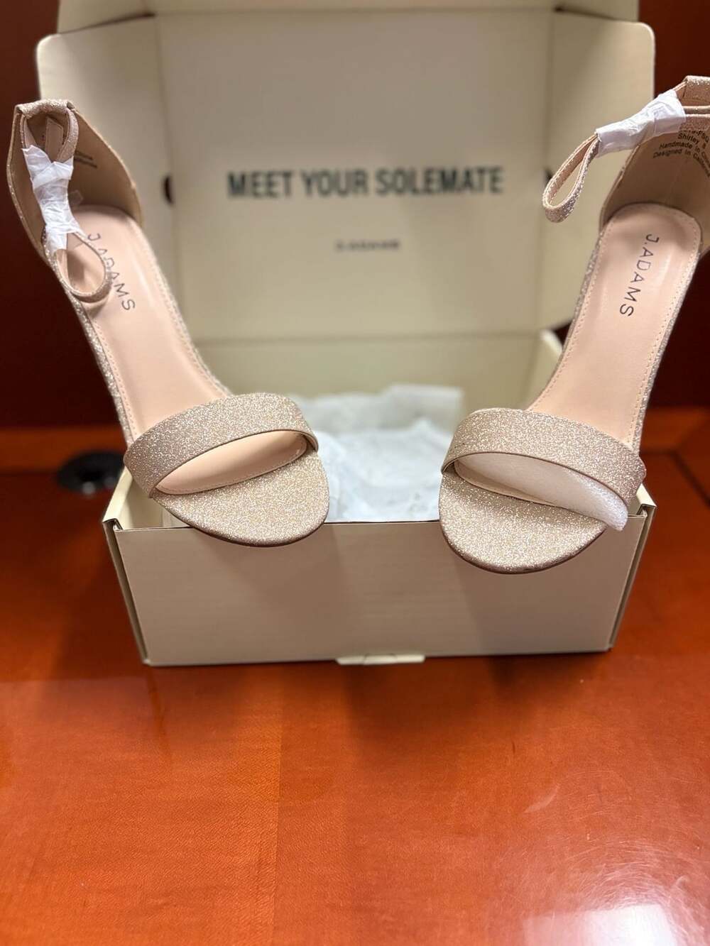 J. Adams Shirley Gold Glitter Block Heel Ankle Strap Sandals
